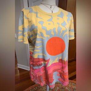 TORY BURCH TEE 100% COTTON GRAPHIC VIBRANT COLORFUL COASTAL HIPPIE OCEAN SUN XL